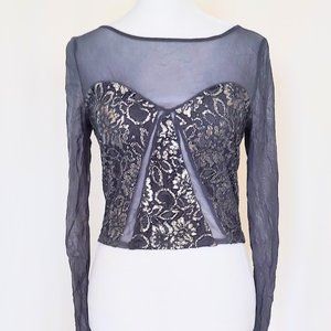 Kimchi Blues Size Medium Metallic Mesh Long Sleeve Formal Top Purple Silver